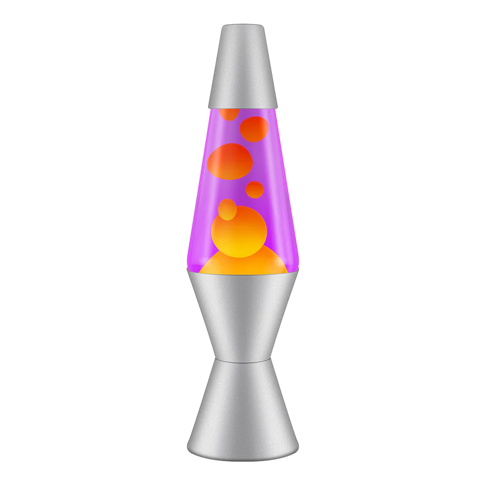 11.5" Lava Lamp (Purple/Yellow),Turn off the lights and prepare for a mesmerizing experience with our funky LAVA Lamp in Purple/Yellow! This groovy lava lamp is here to add a splash of color and charm to any room. It features vivid yellow wax and bright purple liquid, creating an eye-catching display that's sure to captivate both kids and teenagers. What sets this lava lamp apart is its silver cap and base. These components can be spun around, allowing you to witness the formation of various shapes and patt