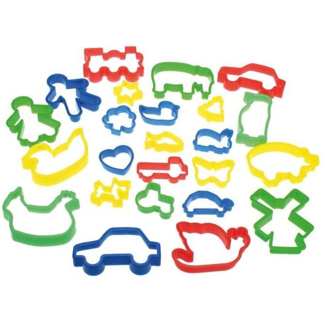 24 Piece Pack Pastry Cutters,This large jar of brightly coloured Pastry Cutters will delight young bakers with plenty of fun designs which include animals, plants, vehicles, people and buildings, in different sizes and colours.This large jar of cut out shapes will delight young bakers looking for plenty of fun! Lots of designs in different sizes and colours, making every baking session a unique experience. Easy to clean, and can be stored tidily in the large jar. Suitable for ages 3+ years, consists of 24 p