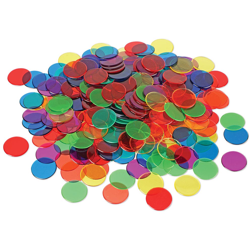 250 Pack Transparent Counters,These translucent counters are made with high-quality materials, ensuring durability and long-lasting use. They come in a variety of vibrant colours, making them visually appealing to children. The translucent nature of these counters allows light to pass through, creating an engaging visual experience when used on a lightbox. With 250 counters in the pack, educators and parents can take advantage of the versatility they offer. These counters can be used as a counting resource,