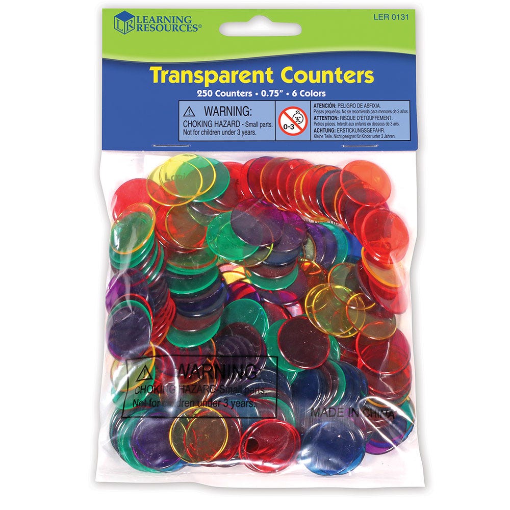 250 Pack Transparent Counters,These translucent counters are made with high-quality materials, ensuring durability and long-lasting use. They come in a variety of vibrant colours, making them visually appealing to children. The translucent nature of these counters allows light to pass through, creating an engaging visual experience when used on a lightbox. With 250 counters in the pack, educators and parents can take advantage of the versatility they offer. These counters can be used as a counting resource,