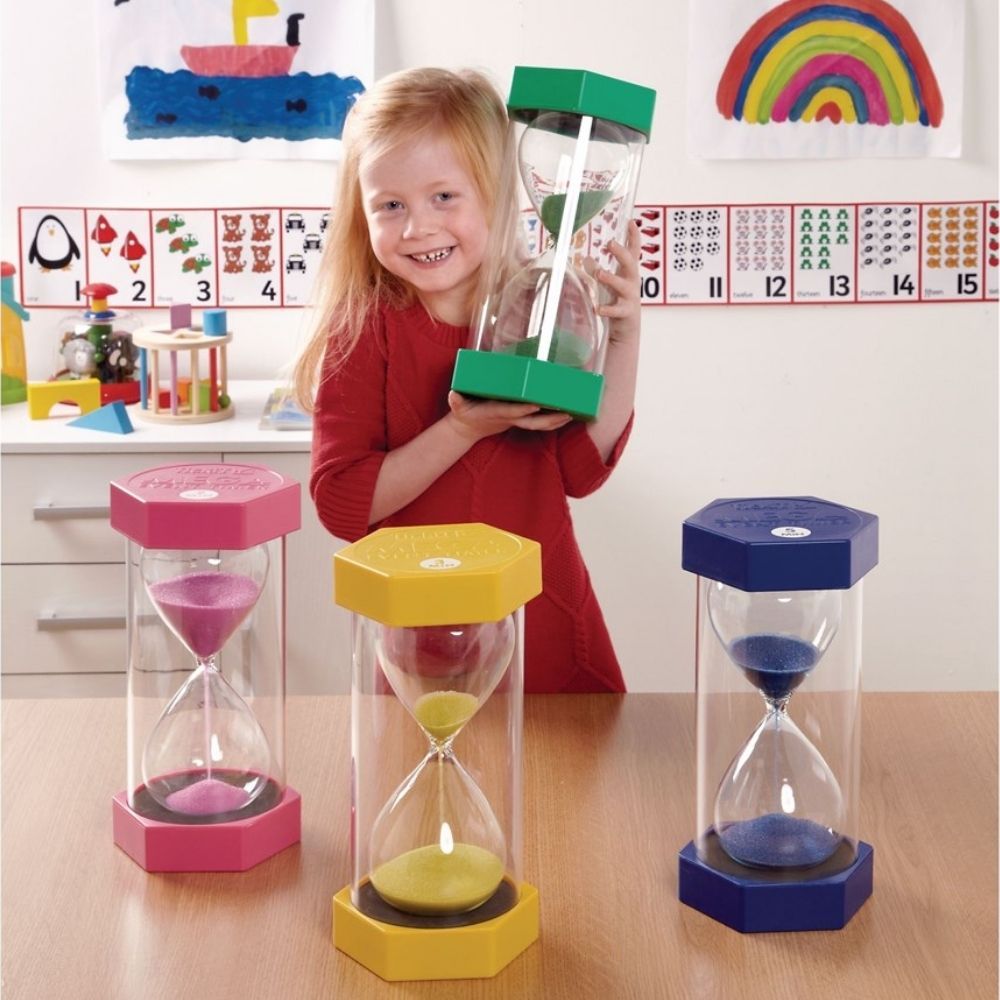 3 Pack Mega Sand Timer Kit,The Mega Sand Timers are expertly crafted with robust moulded end caps and thick walls, making them sturdy enough for use in classrooms, clinics, or at home. Designed with both functionality and durability in mind, these timers are an indispensable tool for educators, therapists, and parents alike. To facilitate easy identification and to add a visual learning component, each timer is colour coded. This not only aids in quick recognition but also introduces children to the concept