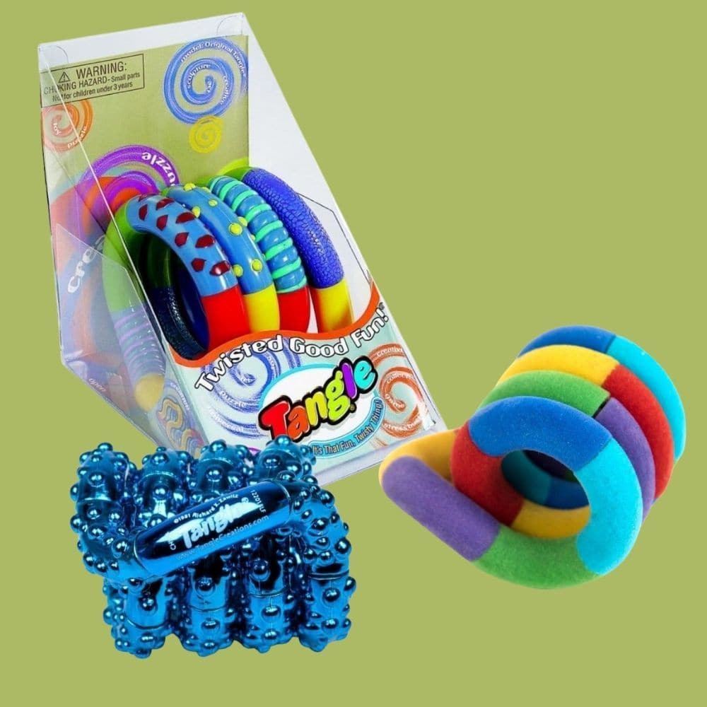 3 Piece Textured Tangles Pack,Tactile Tangle Fidget Toy Pack Introducing the Tactile Tangle Fidget Toy Pack, a fun set of three assorted textured tangle fidget toys designed to help anxious children and adults stay focused and calm. This pack includes two textured tangles and one large tactile tangle, offering a variety of sensory experiences to quench the fidgeting urge. Features: Assorted Textures: The pack includes one large jumbo textured tangle, one metallic shiny tangle, and one fuzzy tangle, each pro