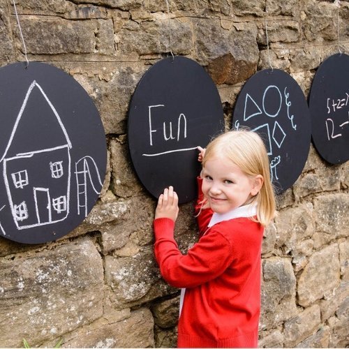 4 Pack Circular Chalkboards,Add a touch of creativity to your outdoor play areas with the 4 Pack Circular Chalkboards. These delightful chalkboards are not only practical but also serve as perfect focal points for children to unleash their artistic talents.Encourage mark-making and creative expression with these circular chalkboards. Children can use regular chalk or chalk pens (not included) to create vibrant designs, draw imaginative pictures, or even practice writing. With four chalkboards in the pack, m