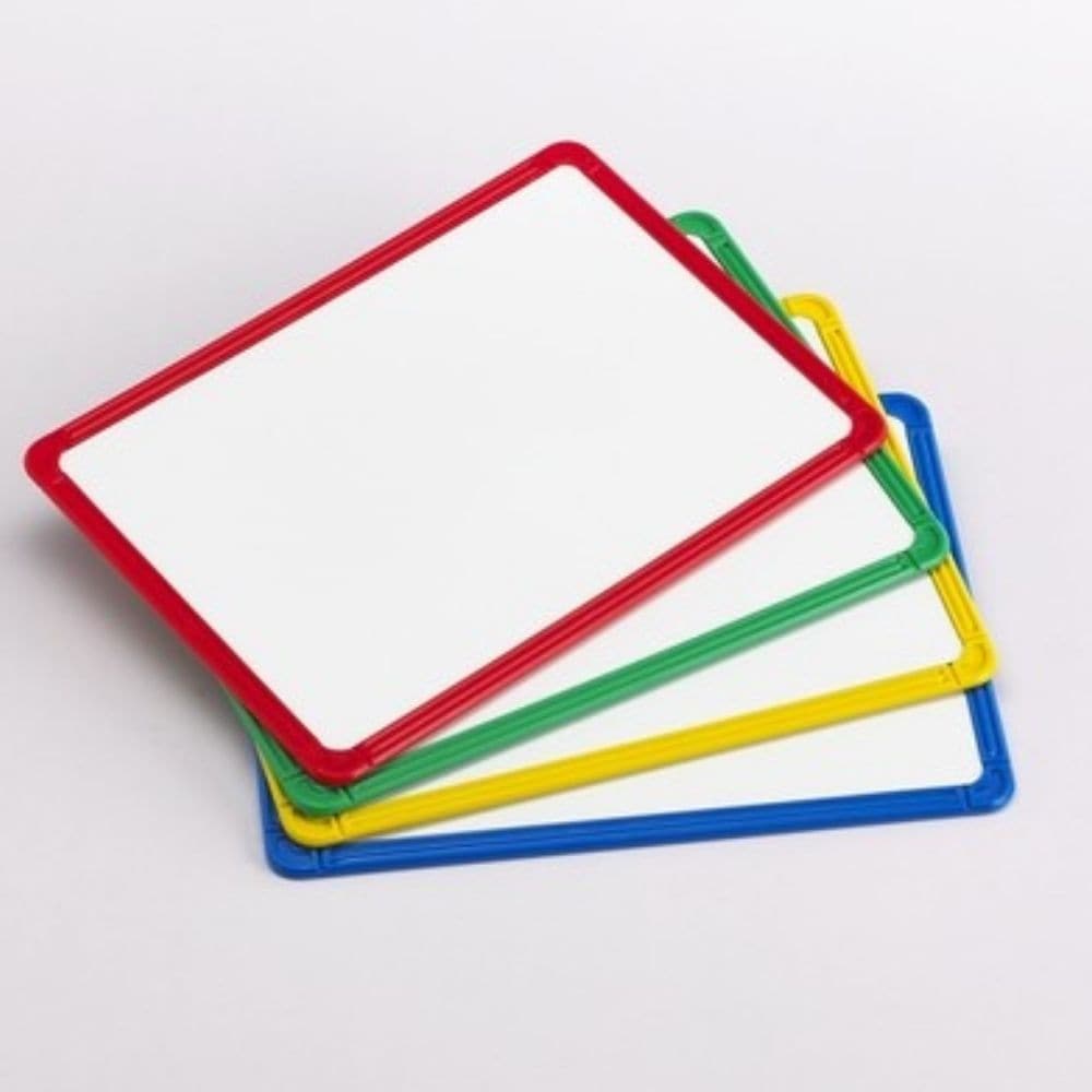 4 Pack Magnetic Plastic Framed Whiteboards,The Large Magnetic Whiteboards set offers an expansive canvas for children to explore their creativity and learning. Designed with versatility in mind, these whiteboards serve multiple educational purposes, from writing and drawing to engaging with magnetic letters, numbers, and labels for a hands-on learning experience. Their user-friendly, oversized design encourages ample space for creativity, yet they remain light and easy to transport, making them suitable for