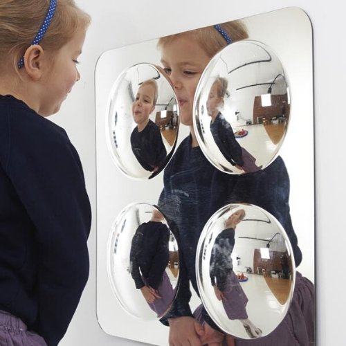 4 Pack Tickit Large Acrylic Mirror Panels Set,The TickiT Large Acrylic Mirror Panels Set is made from scratch resistant acrylic these mirror panels are safe and ideal for any classroom or nursery setting. Children are drawn to the TickiT Large Acrylic Mirrors for the observation of themselves and objects. The convex mirror domes provide a distorted, fun and interesting view of the world for children to explore. They can be sited inside or outside and come with sticky pads and corner fixing brackets for atta