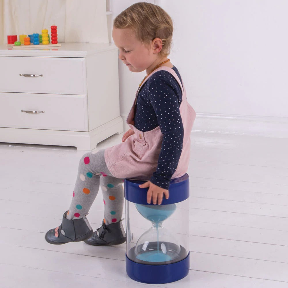 5 Minute Giant Sand Timer Stool,The Bigjigs Toys 5 Minute Sit On Giant Sand Timer is ideal for improved and managed time keeping and concentration, giving children an effective visual demonstration of time passing. This Sit On Sand Timer is just like any standard sand timer, but much bigger! The indestructible design makes it an excellent resource for all ages. Ensures complete focus when completing tasks, making learning fun. Our 5 minute sand timer for kids is ideal for use at home or in the classroom, wh