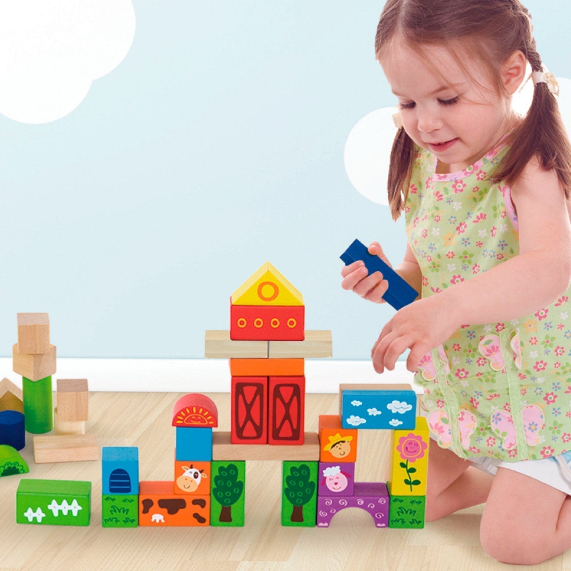 50 Piece Building Blocks Farm Set,Wooden Farm Bricks: Build, Play, and Learn What will your little one build first? With these Wooden Farm Bricks, children will love playing and constructing, helping to build social skills, problem-solving abilities, and enhancing communication and language skills. This versatile set of farm-themed blocks is perfect for endless creative play. Features and Benefits: Engaging and Educational Play Social Skills Development: Playing with these farm bricks encourages children to