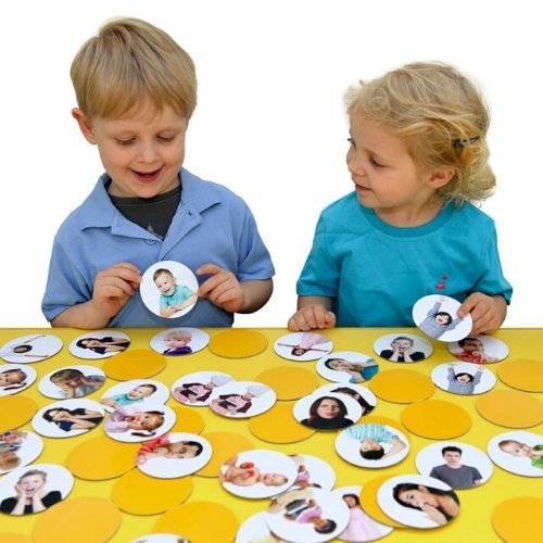 56 Pack Matching Pairs Feelings And Emotions,This set of 56 Matching Pairs Feelings and Emotions is printed with real life photos of various feelings and emotions, featuring a variety of ages, male & female and different ethnic backgrounds. There are 2 each of 28 photos so children can play Matching Pairs. Blank on one side, flip over the discs and find the matching pairs. Use the Matching Pairs Feelings and Emotions Set to improve memory skills whilst playing a game of recognition. Photos depict a variety 