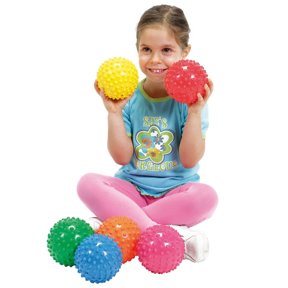 6 Pack Easy Grip Balls,The Easy Grip Balls pack offers a delightful assortment of six textured sensory balls, each designed to enhance tactile experiences and fine motor skills among young children. Measuring 11cm in diameter, these balls are perfectly sized for little hands to hold, grip, and explore. The distinctive hedgehog ball texture, with its knobbly bumps, not only captivates the curiosity of children but also provides a unique soft touch that is different from traditional smooth balls. Key Features