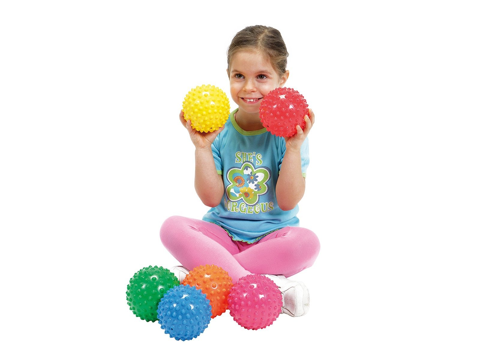 6 Pack Easy Grip Balls,The Easy Grip Balls pack offers a delightful assortment of six textured sensory balls, each designed to enhance tactile experiences and fine motor skills among young children. Measuring 11cm in diameter, these balls are perfectly sized for little hands to hold, grip, and explore. The distinctive hedgehog ball texture, with its knobbly bumps, not only captivates the curiosity of children but also provides a unique soft touch that is different from traditional smooth balls. Key Features