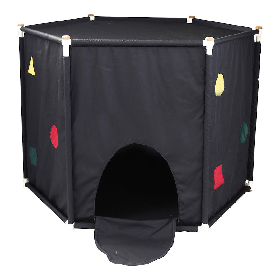 Black Out Sensory Den- Black Out Sensory Den,Sensory Dark Den, Childrens Dark Den,Dark Den,Autism dark den,Sensory dark den,This sensory den has a unique hexagonal shape, is simple to install and light weight while being stable and safe for children to use. The sealable entrance and windows means the inside remains dark even in daylight. Creates the perfect space for multi-sensory play and learning. Children can explore UV, glow in the dark or as a calming, relaxation space. The den comes with a window whic
