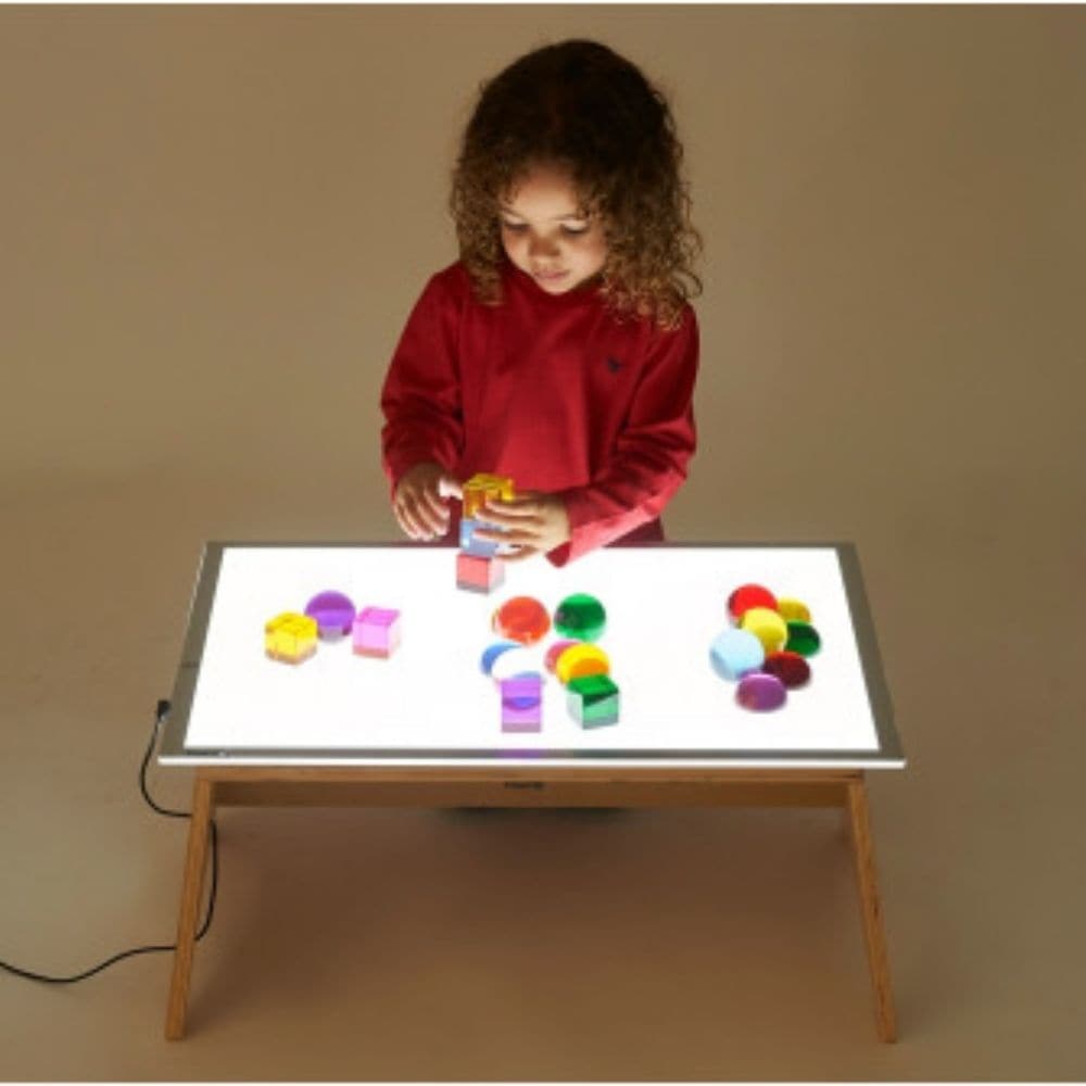 A2 Light Panel & Table Set,The A2 Light Panel & Table Set is complete resource for imaginative and exploration play in a unique fun way. The A2 Light Panel & Table Set is an essential and versatile cross-curricular resource. With a new anti-trip magnetic connector and 3 light level settings they provide a cool, clean, bright illuminated background and are ideal for the investigation of light, colour and shape, or for focused group work in a wide range of subjects. The A2 Light Panel & Table Set comes with a