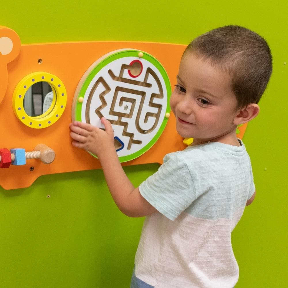 Activity Wall Panel Bear,An appealing manipulative Activity Wall Panel Bear in a bear design, providing a range of fine motor activities several children can enjoy at once. The Activity Wall Panel Bear is Ideal for developing hand-eye co-ordination, finger control and fine motor skills. Wall fixings included. The Bear Manipulative Wall Panel also provides problem solving challenges appropriate to young children whilst engaging children in conversations about what they are doing. Activity Wall Panel Bear Hei