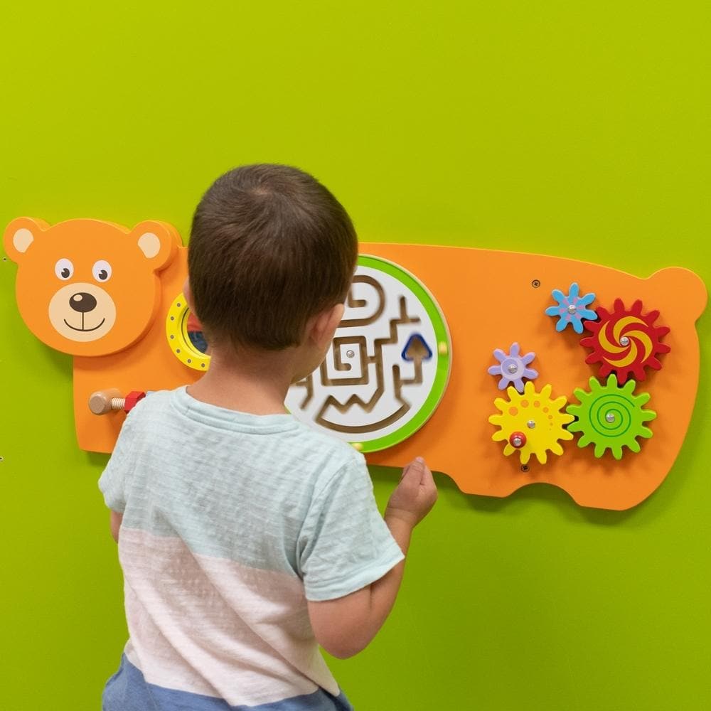 Activity Wall Panel Bear,An appealing manipulative Activity Wall Panel Bear in a bear design, providing a range of fine motor activities several children can enjoy at once. The Activity Wall Panel Bear is Ideal for developing hand-eye co-ordination, finger control and fine motor skills. Wall fixings included. The Bear Manipulative Wall Panel also provides problem solving challenges appropriate to young children whilst engaging children in conversations about what they are doing. Activity Wall Panel Bear Hei