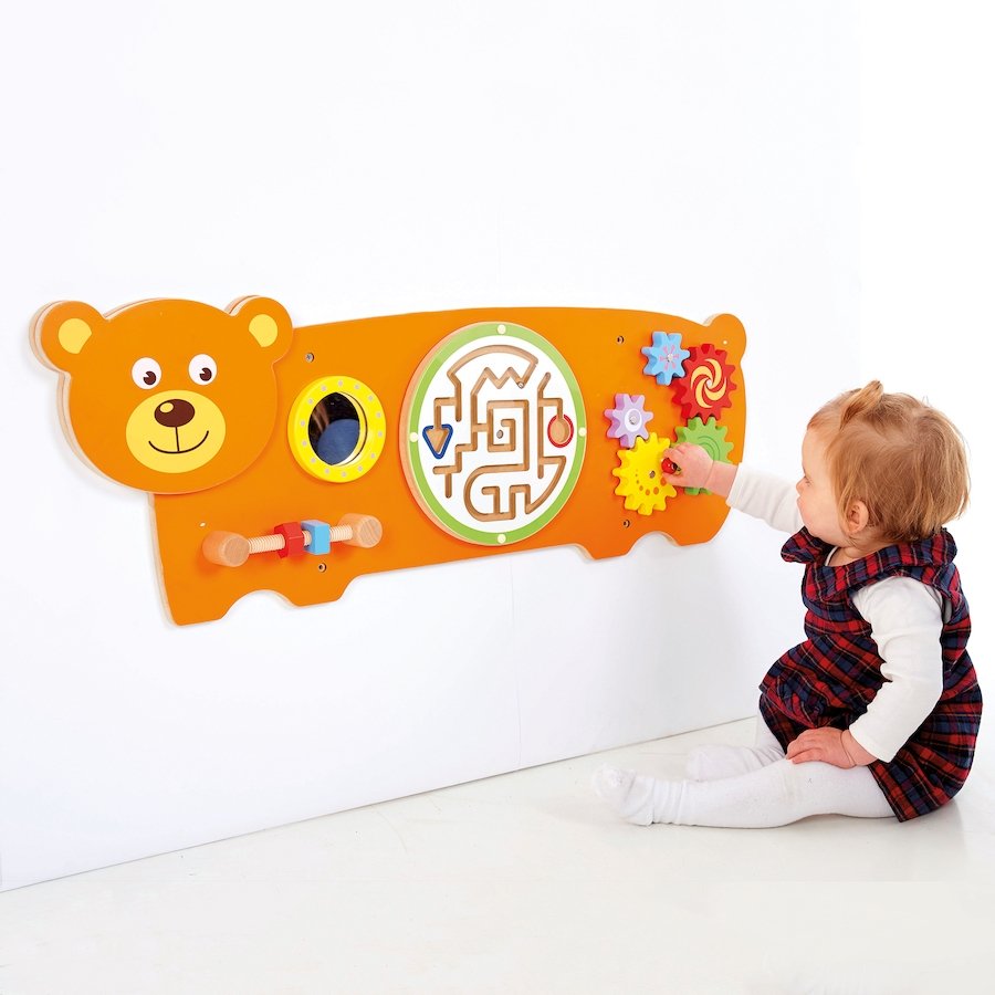 Activity Wall Panel Bear,An appealing manipulative Activity Wall Panel Bear in a bear design, providing a range of fine motor activities several children can enjoy at once. The Activity Wall Panel Bear is Ideal for developing hand-eye co-ordination, finger control and fine motor skills. Wall fixings included. The Bear Manipulative Wall Panel also provides problem solving challenges appropriate to young children whilst engaging children in conversations about what they are doing. Activity Wall Panel Bear Hei