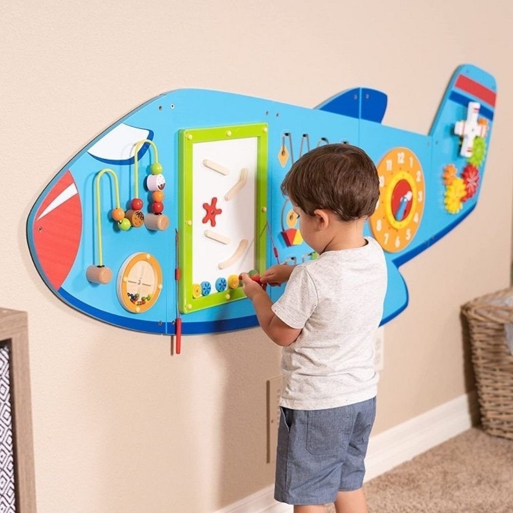 Aeroplane Activity Wall Panel,Aeroplane Activity Wall Panel Introduce your little ones to a world of interactive learning with the Aeroplane Activity Wall Panel. This engaging wall panel is made up of five distinct sections, each offering a unique set of manipulative activities designed to enhance hand-eye coordination and fine motor skills. Ideal for early learning environments, this activity wall panel is perfect for promoting physical, cognitive, and social development in young children. Aeroplane Activi