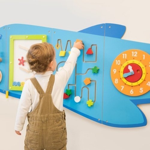 Aeroplane Activity Wall Panel,Aeroplane Activity Wall Panel Introduce your little ones to a world of interactive learning with the Aeroplane Activity Wall Panel. This engaging wall panel is made up of five distinct sections, each offering a unique set of manipulative activities designed to enhance hand-eye coordination and fine motor skills. Ideal for early learning environments, this activity wall panel is perfect for promoting physical, cognitive, and social development in young children. Aeroplane Activi