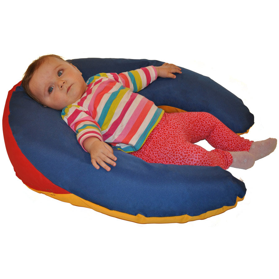 Baby Care Position Crescent,The versatile Baby Care Position Crescent can be used in a number of ways. It can support a baby just starting to sit up, be used as a lap support during feeding or just as a cushion on the floor. The unique shape and generous size make this a must have in the nursery. The fabric cover is wipe clean and is removable for washing. The filling is in a wipe clean second layer of a waterproof fabric. Made in wipe clean fabric. For both indoor and outdoor use. Must not be permanently l