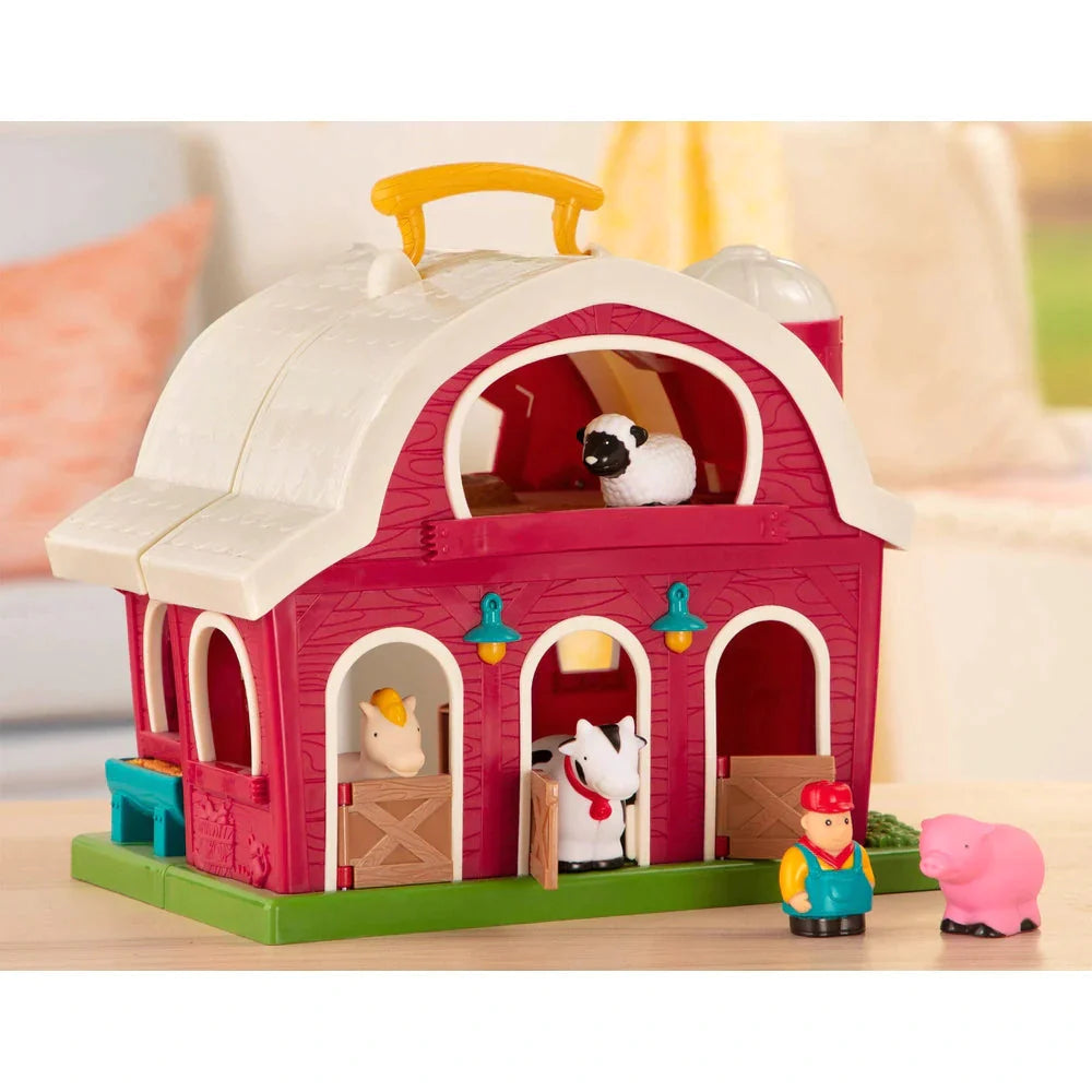 Battat Big Red Barn,Embark on a Delightful Farming Adventure with the Battat Big Red Barn Playset Step into a world of countryside fun with the Battat Big Red Barn playset – a treasure trove of playful adventures designed for little hands and big imaginations. Meet Your Farmyard Friends As you swing open the vibrant red doors of this enchanting barn, you'll be greeted by a cheerful ensemble of farmyard friends: A friendly horse A gentle cow A soft sheep A playful pig The trusty farmer who looks after them a