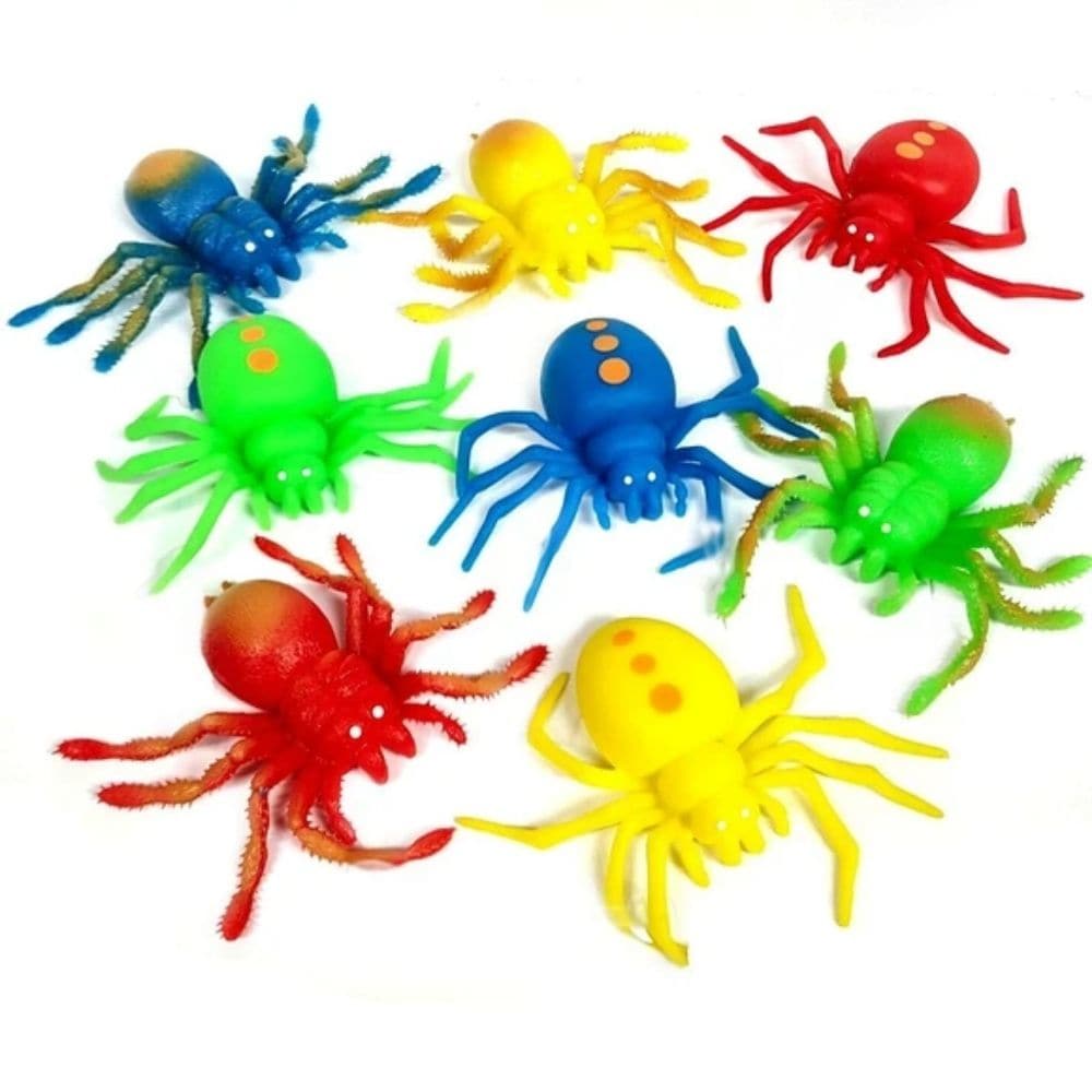 Colourful Stretchy Spider Toy,Delight your senses with the Colourful Stretchy Spider Toy, the ultimate tactile treat. This spider toy, filled with squidgy beads, offers a wonderfully soft and squishy experience, perfect for children and adults alike. Each spider is covered with short, stretchy tendrils on its legs, enhancing its tactile appeal. Key Features: Air-filled squishy body Legs covered in small, stretchy tendrils Assorted vibrant colours Measures approximately 15cm wide (from end of leg to end of l