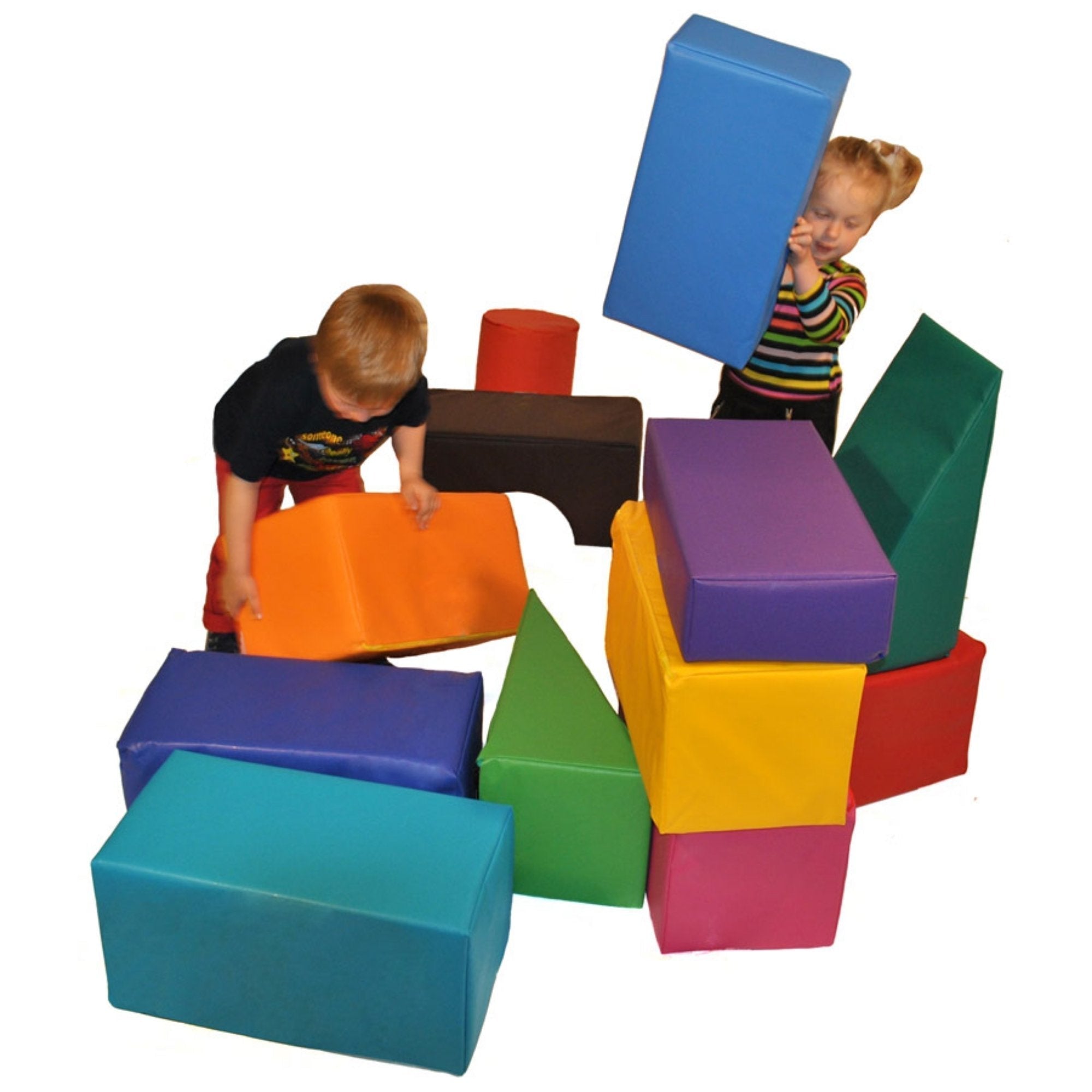 Construction Soft Play Set,This Construction Soft Play Set is a must for any nursery. The Construction Soft Play Set contains square, rectangular, wedge and cylinder shaped blocks in different sizes and colours. As children learn to play with them they develop both basic physical skills and important conceptual skills. The shapes look great and provide limitless fun while stimulating imagination. This set is designed with larger pieces for children up to 8 years. The pieces are completely wipe clean and com