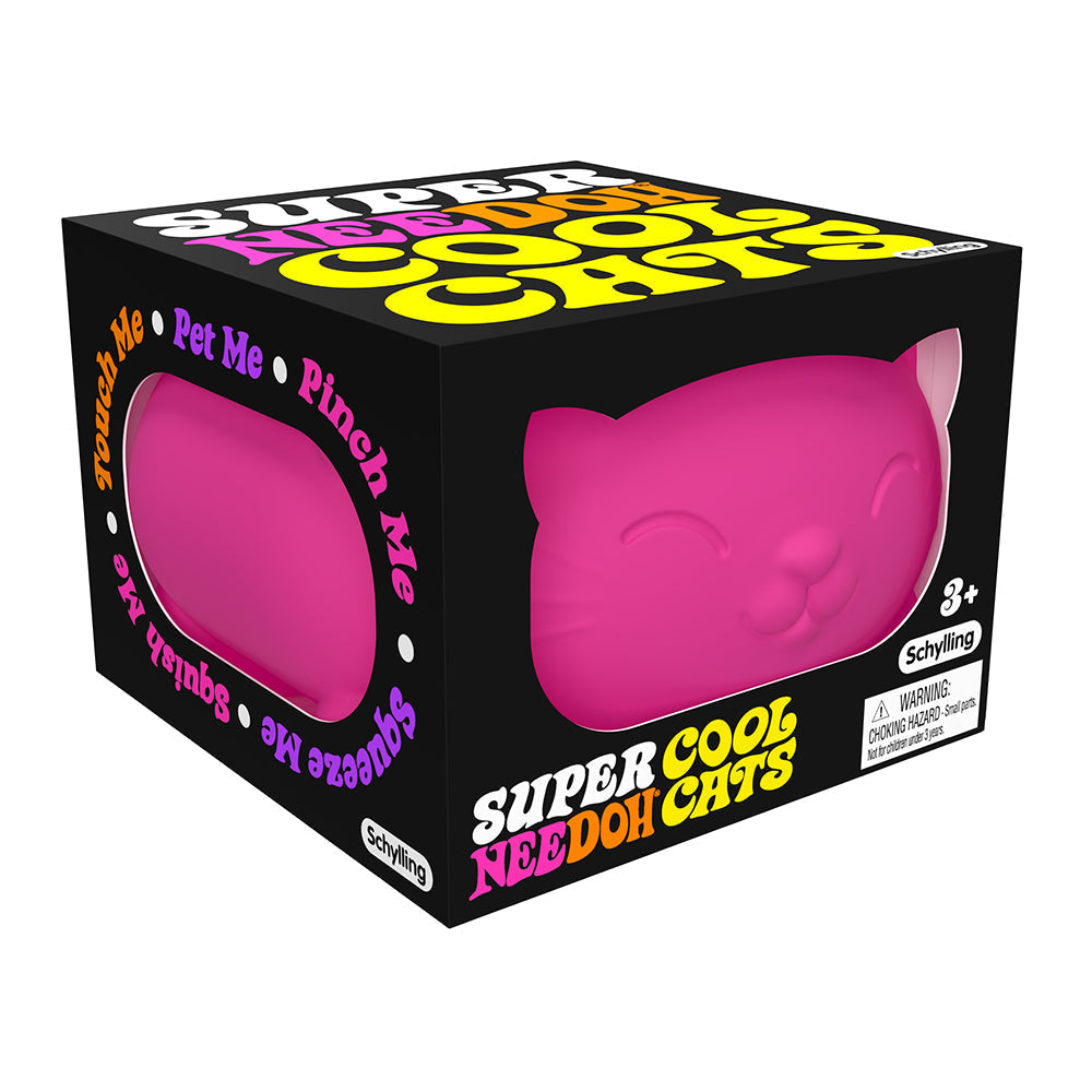 Cool Cats Super Needoh,Pet, pinch, squeeze and squish Schylling’s Cool Cats Super NeeDoh! Your cat-loving littlen’s new furrever friend is just like the Classic NeeDoh, except it’s twice the size and with the added adorableness of feline features. TikTok sensation NeeDoh is a trending sensory toy with lots of benefits for youngsters, from promoting mindfulness to relieving stress and helping children with anxiety. It is made from a non-toxic, dough-like material that is perfect for safe, stretchy play. Nee 