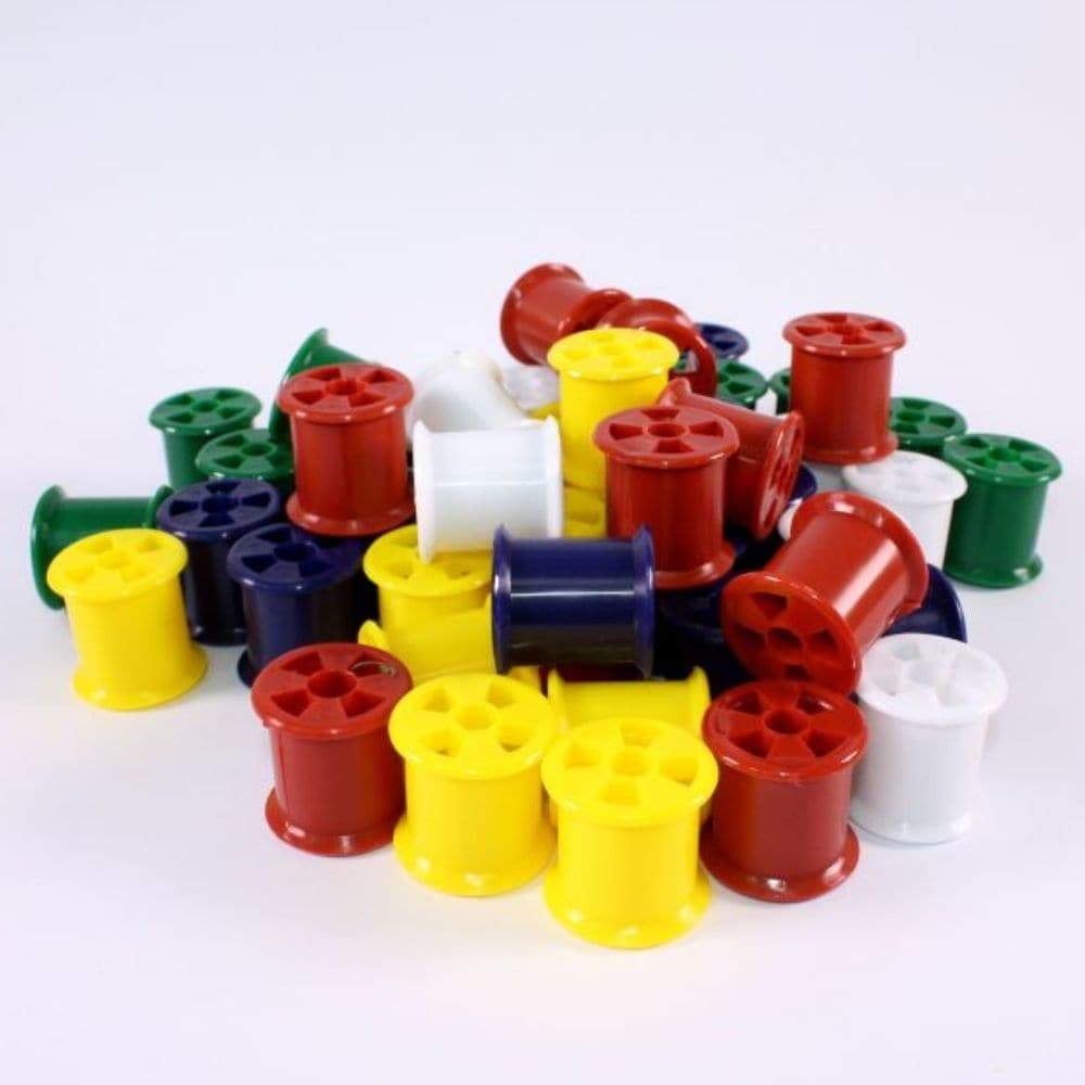 Cotton Reels Pack Of 50,The Cotton Reels Pack of 50 offers a versatile and engaging way for children to enhance their fine motor skills through play. Made from sturdy plastic, these cotton reels are not only durable but are designed with little hands in mind, making them easy to grip and manipulate. This pack provides a multitude of playful learning opportunities, from stacking and rolling to sorting by colour and threading, making it an excellent tool for early development. Features: Chunky Shape: The reel