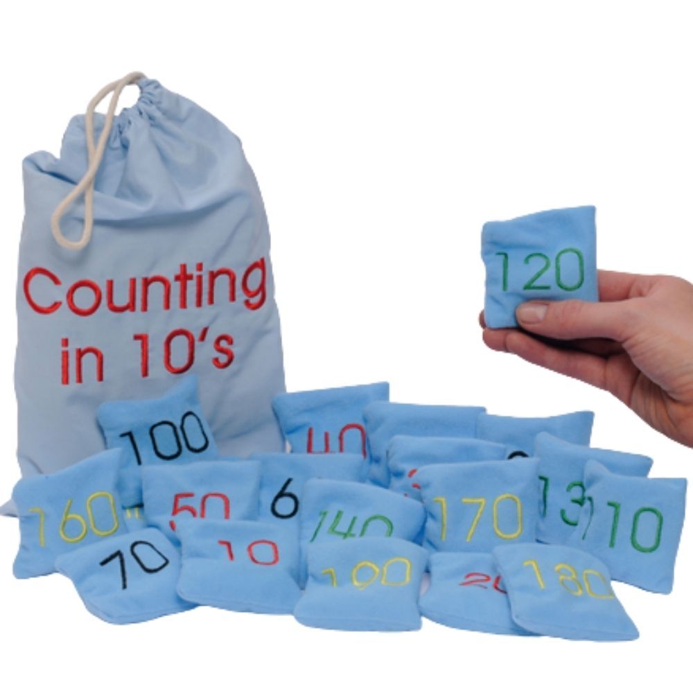 Counting In 10s Bean Bags,Counting In 10s Bean Bags: Fun and Interactive Learning Tool These Counting In 10s Bean Bags are brightly coloured and designed to help children understand and learn how to count in multiples of ten. They offer a hands-on approach to securing a firm understanding of numbers and counting through engaging and interactive activities. Features and Benefits: Engaging and Educational Counting in 10s: Helps children learn to count in multiples of 10, reinforcing number sequences from 10 t