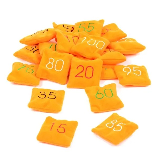 Counting In 5s Bean Bags,Counting In 5s Bean Bags: Fun and Interactive Learning Tool The Counting In 5s Bean Bags offer an engaging way to teach children to count in multiples of 5, from 5 to 100. These colourful bean bags are perfect for teaching number sequences and enhancing numerical understanding through hands-on activities. Features and Benefits: Engaging and Educational Counting in 5s: Helps children learn to count in multiples of 5, reinforcing number sequences from 5 to 100. Colour Coded: Bean bags