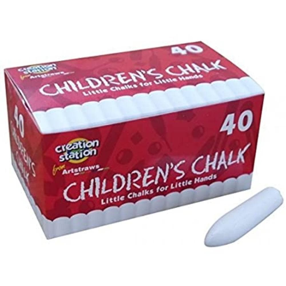 Creation Station Children'S White Chalk 40 Pack,These long lasting Creation Station Children's White Chalks are easy to grip and hard to break, making them ideal for younger children. The special formula means lots of colour without the dust, offering great lay down of colour on light and dark paper as well as blackboards. Perfect shape for small hands. Try using them wet for even greater depth of colour. White Size: 57mm long x 14mm diameter, Creation Station Children's White Chalk 40 Pack, Children's chal