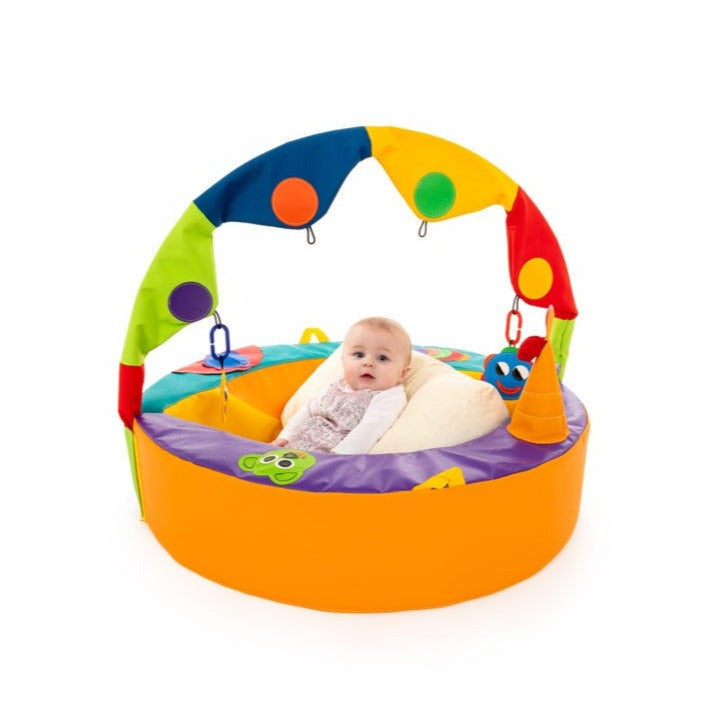 Crescent Ring Single Set,The Crescent Ring Single Set with activity arch is top of the range and designed to create a real impact with nursery staff, babies and their mothers. The Crescent Ring with Activity Arch is superbly designed to help with early development. It surrounds a young baby with tactile, visual and sound stimulation, encouraging them to take notice and explore their surroundings. The soft foam walls offer interest and support to aid first sitting up. The addition of an arch creates a new di