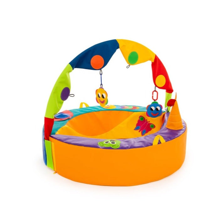 Crescent Ring Single Set,The Crescent Ring Single Set with activity arch is top of the range and designed to create a real impact with nursery staff, babies and their mothers. The Crescent Ring with Activity Arch is superbly designed to help with early development. It surrounds a young baby with tactile, visual and sound stimulation, encouraging them to take notice and explore their surroundings. The soft foam walls offer interest and support to aid first sitting up. The addition of an arch creates a new di