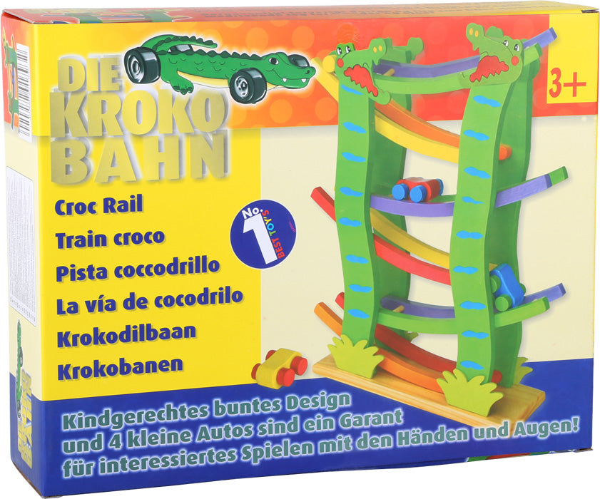 Crocodile Race Track,Crocodile Race Track: Fast-Paced Fun for Little Racers Let's get going! The Crocodile Race Track is a cool and cleverly designed wooden course in the style of a marble run, offering fast-paced fun and excitement for children. With colourful tracks and biting crocodile heads, this engaging toy will have kids racing their wooden cars again and again. Features and Benefits: Engaging and Fun Interactive Design: The colourfully painted track features biting crocodile heads that add an elemen