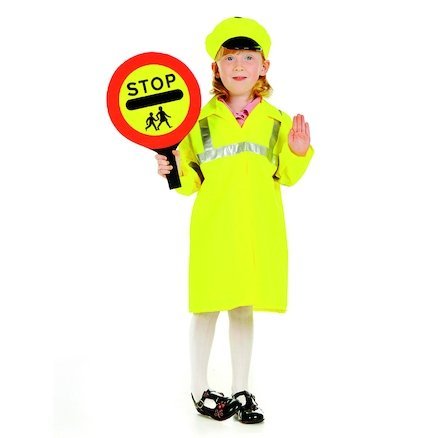 Crossing Patrol Set,This realistic children's Crossing Patrol Costume, hook and loop fastened, Day-Glo coat with reflective silver tape and matching peaked cap, supplied complete with a short lollipop handheld sign. Let them get caught up in the moment of role play thanks to the detailing such as the florescent jacket's reflective strip design on both sides gives it maximum authenticity and looks just like the real thing. The winged collar finishes the jacket off perfectly! The velcro fastening to the jacke