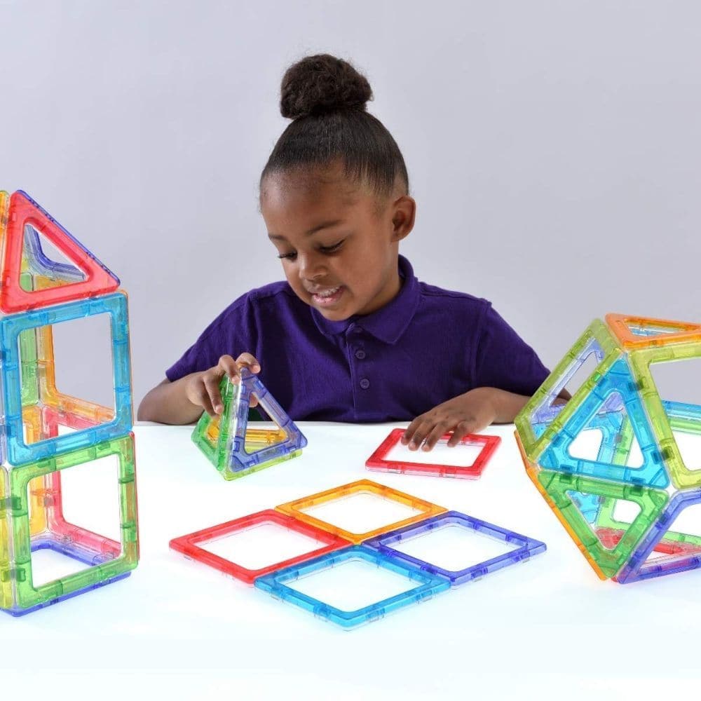 Crystal Megamag Polydron 36Pcs,Introduce a touch of elegance and wonder to geometry exploration with the Crystal Megamag Polydron 36pcs set. Specifically designed for small groups or individual students, this set allows for the creation of both 2D and 3D shapes using magnetic pieces that shine brilliantly on a light table or against a light source.The set includes 20 squares and 16 triangles, providing enough pieces to build a variety of shapes and structures. With the Crystal Megamag, students are not only