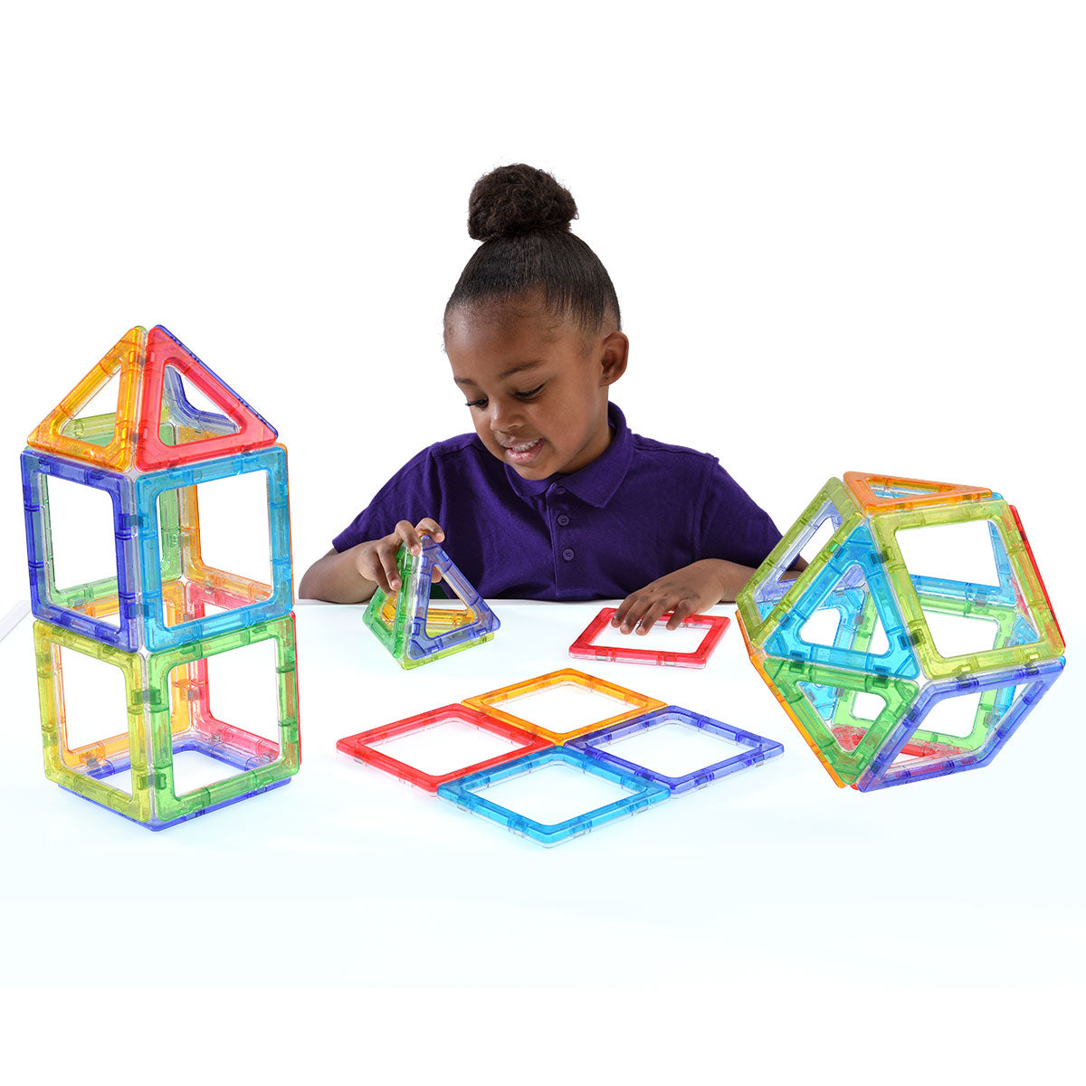 Crystal Megamag Polydron 36Pcs,Introduce a touch of elegance and wonder to geometry exploration with the Crystal Megamag Polydron 36pcs set. Specifically designed for small groups or individual students, this set allows for the creation of both 2D and 3D shapes using magnetic pieces that shine brilliantly on a light table or against a light source.The set includes 20 squares and 16 triangles, providing enough pieces to build a variety of shapes and structures. With the Crystal Megamag, students are not only