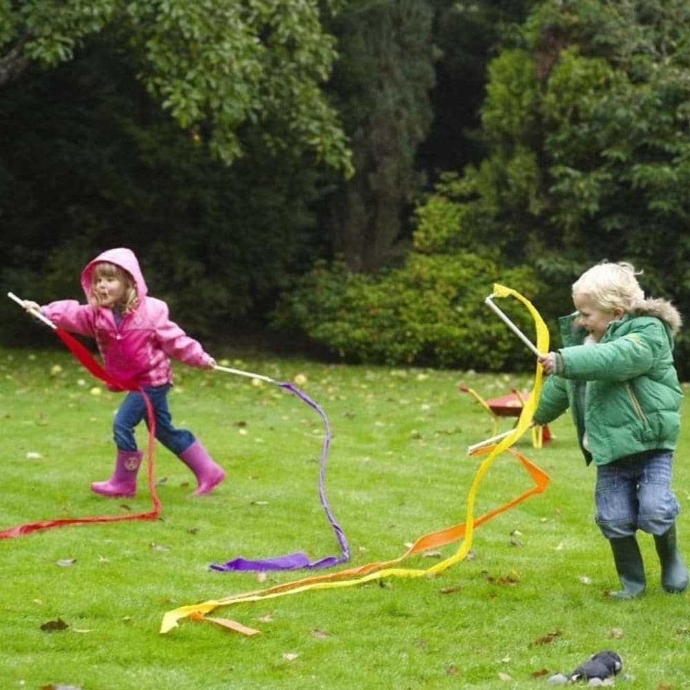 Dancing Ribbons Pack Of 6,The Dancing Ribbons - Pk6 are a great way to develop gross motor skills and to encourage creative movements, and twists and turns to create enormous loops of swirling colours. The whirling sound created by the fabric tail adds to the spectacle. The Dancing Ribbons Pack of 6 provide absorbing entertainment for children, whether watching the action or playing with it themselves. The Dancing Ribbons Pack of 6 supports the following areas of learning: Physical Development - motor skill