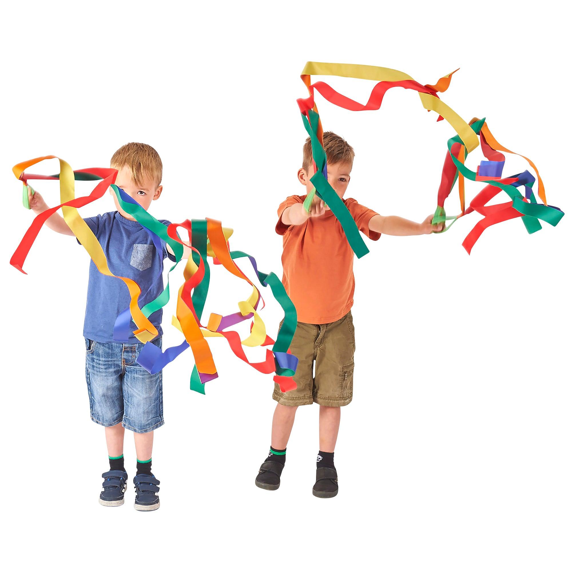 Dancing Ribbons Pack Of 6,The Dancing Ribbons - Pk6 are a great way to develop gross motor skills and to encourage creative movements, and twists and turns to create enormous loops of swirling colours. The whirling sound created by the fabric tail adds to the spectacle. The Dancing Ribbons Pack of 6 provide absorbing entertainment for children, whether watching the action or playing with it themselves. The Dancing Ribbons Pack of 6 supports the following areas of learning: Physical Development - motor skill