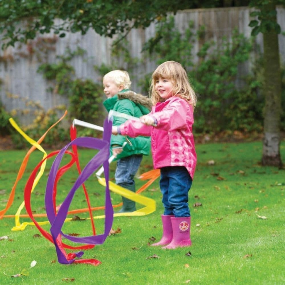 Dancing Ribbons Pack Of 6,The Dancing Ribbons - Pk6 are a great way to develop gross motor skills and to encourage creative movements, and twists and turns to create enormous loops of swirling colours. The whirling sound created by the fabric tail adds to the spectacle. The Dancing Ribbons Pack of 6 provide absorbing entertainment for children, whether watching the action or playing with it themselves. The Dancing Ribbons Pack of 6 supports the following areas of learning: Physical Development - motor skill