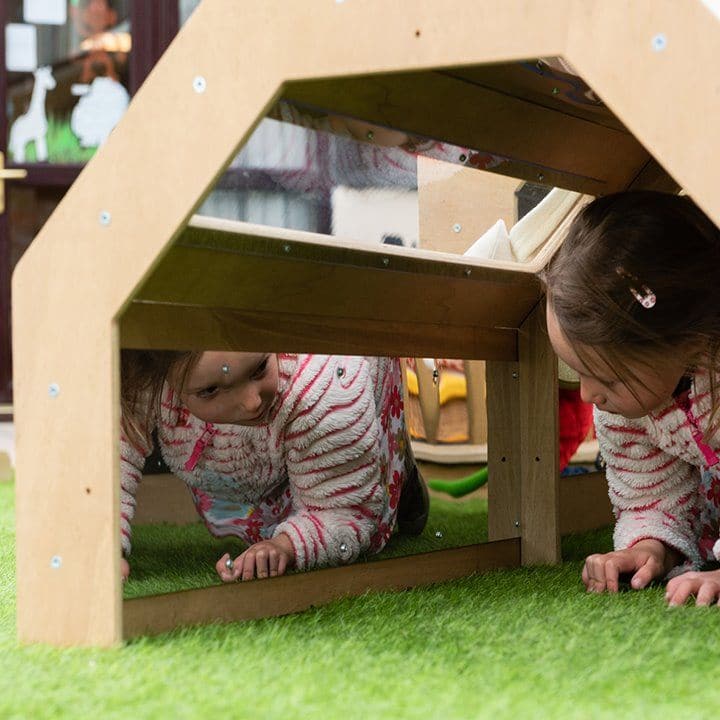 Discovery Tunnel,Our multi use Wooden Activity Tunnel includes two blackboards, two perspex panels and one mirror panel. Perfect for younger children with just enough challenge when crawling under or over. The Wooden Activity Tunnel is made from a material called Duraply. This is an ultra-durable panel for outdoor use in the most demanding conditions. It is lightweight, heat resistant and has increased biological durability meaning it does not require any treatment when left outside, unlike wood. The tunnel