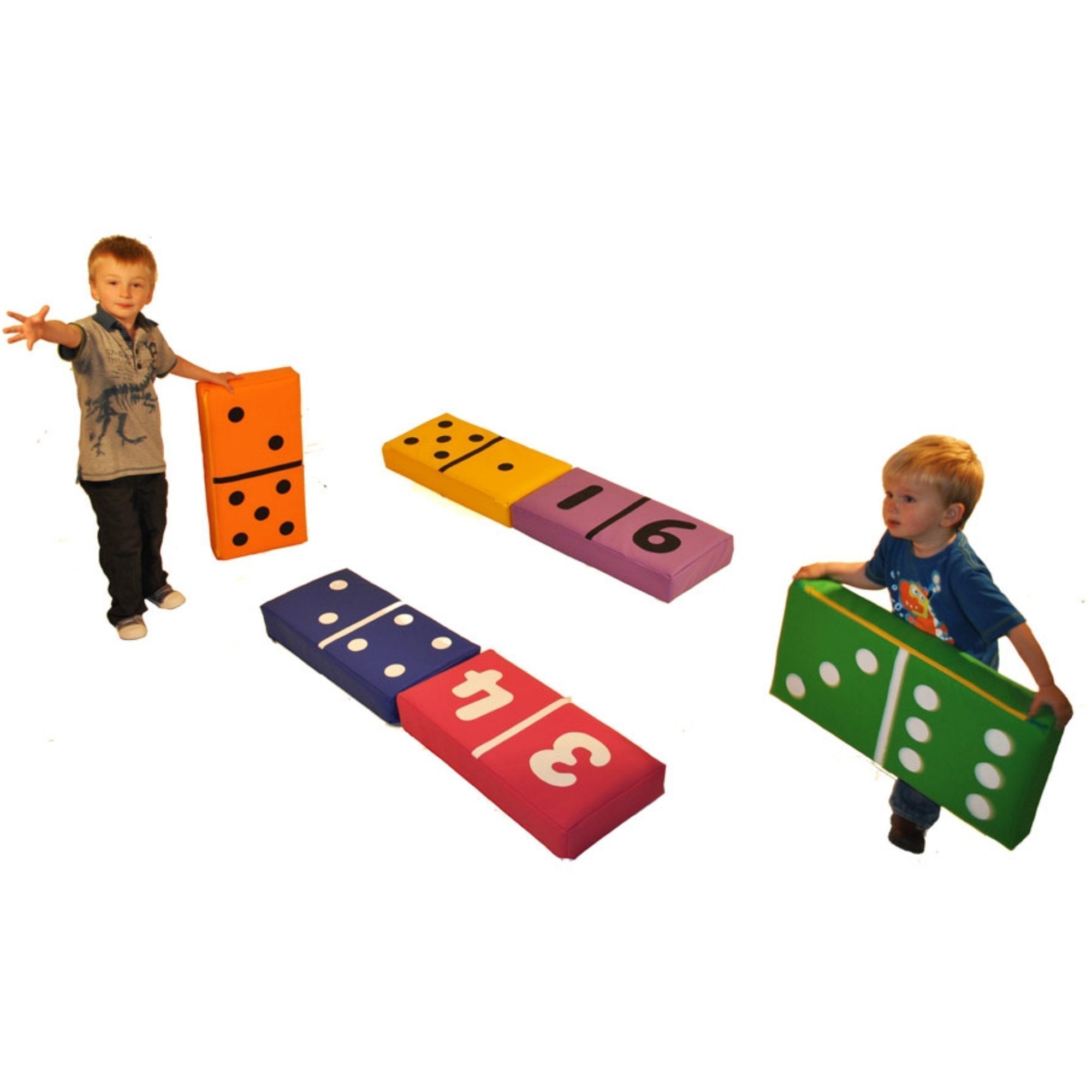 Dominoes Set Of 6,The Colourful Dominoes Set of 6 is a versatile and engaging educational tool designed for young learners. Crafted from large, soft foam pieces, this set not only serves as a fun introduction to early number skills but also doubles as an imaginative construction set for general soft play. With numbers on one side and dots on the other, these dominoes offer flexibility in play, allowing children to engage in number and pattern recognition activities. Features: Dual-Sided Design: Each domino 