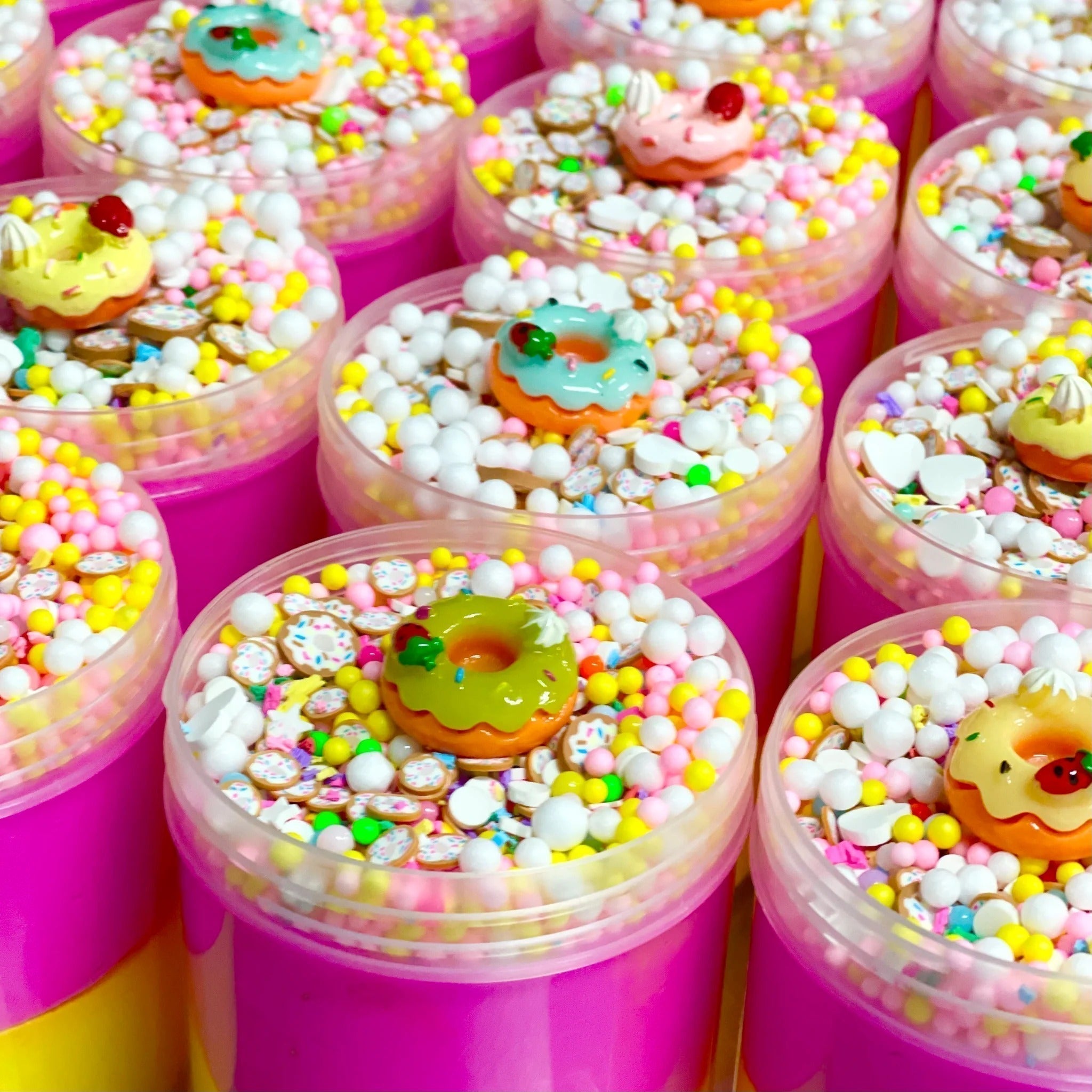 Donut Dash Putty,Our Donut Dash putty is like a birthday party in a jar! The duo of pink and yellow putty perfectly compliment the pink, yellow and white floam beads, adorable donut sprinkles and our marvelous donut charm on top! Putties are air reactive and will dry out of left out. Always return to the container after play with the lid tightly on. Keep away from direct sunlight. Keep away from fabrics and porous surfaces. Container Size: 275ml Ages 5+, Adult supervision recommended. Donut Dash Putty Washi