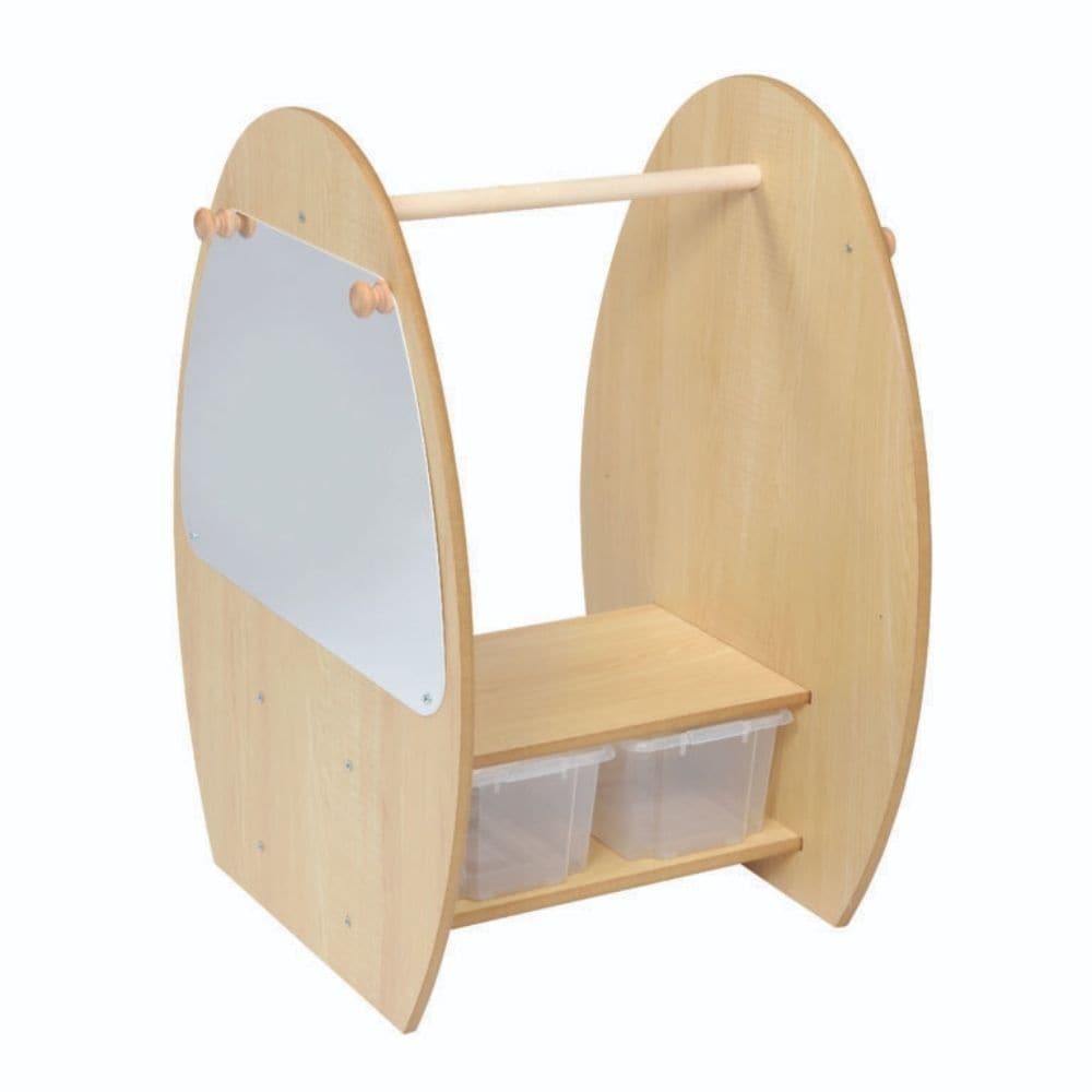 Dressing Up Trolley With Mirror,Introducing the Dressing Up Trolley With Mirror, the ultimate accessory for little ones to dive into the magical world of dress-up play. Specially designed for children under 3 years old, this trolley ensures easy access to dress-up items, allowing their creativity to soar.Crafted from 15mm covered MDF, this trolley is not only durable but also ISO 22196 certified antibacterial, ensuring a clean and safe play environment. The antibacterial properties offer peace of mind for p