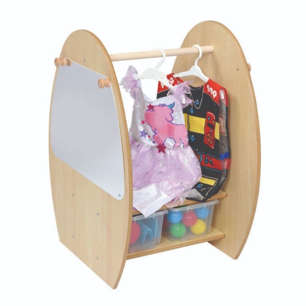 Dressing Up Trolley With Mirror,Introducing the Dressing Up Trolley With Mirror, the ultimate accessory for little ones to dive into the magical world of dress-up play. Specially designed for children under 3 years old, this trolley ensures easy access to dress-up items, allowing their creativity to soar.Crafted from 15mm covered MDF, this trolley is not only durable but also ISO 22196 certified antibacterial, ensuring a clean and safe play environment. The antibacterial properties offer peace of mind for p