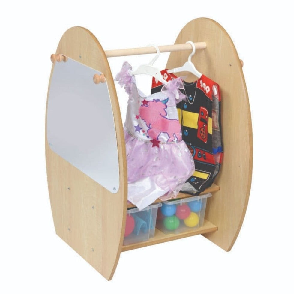 Dressing Up Trolley With Mirror,Introducing the Dressing Up Trolley With Mirror, the ultimate accessory for little ones to dive into the magical world of dress-up play. Specially designed for children under 3 years old, this trolley ensures easy access to dress-up items, allowing their creativity to soar.Crafted from 15mm covered MDF, this trolley is not only durable but also ISO 22196 certified antibacterial, ensuring a clean and safe play environment. The antibacterial properties offer peace of mind for p