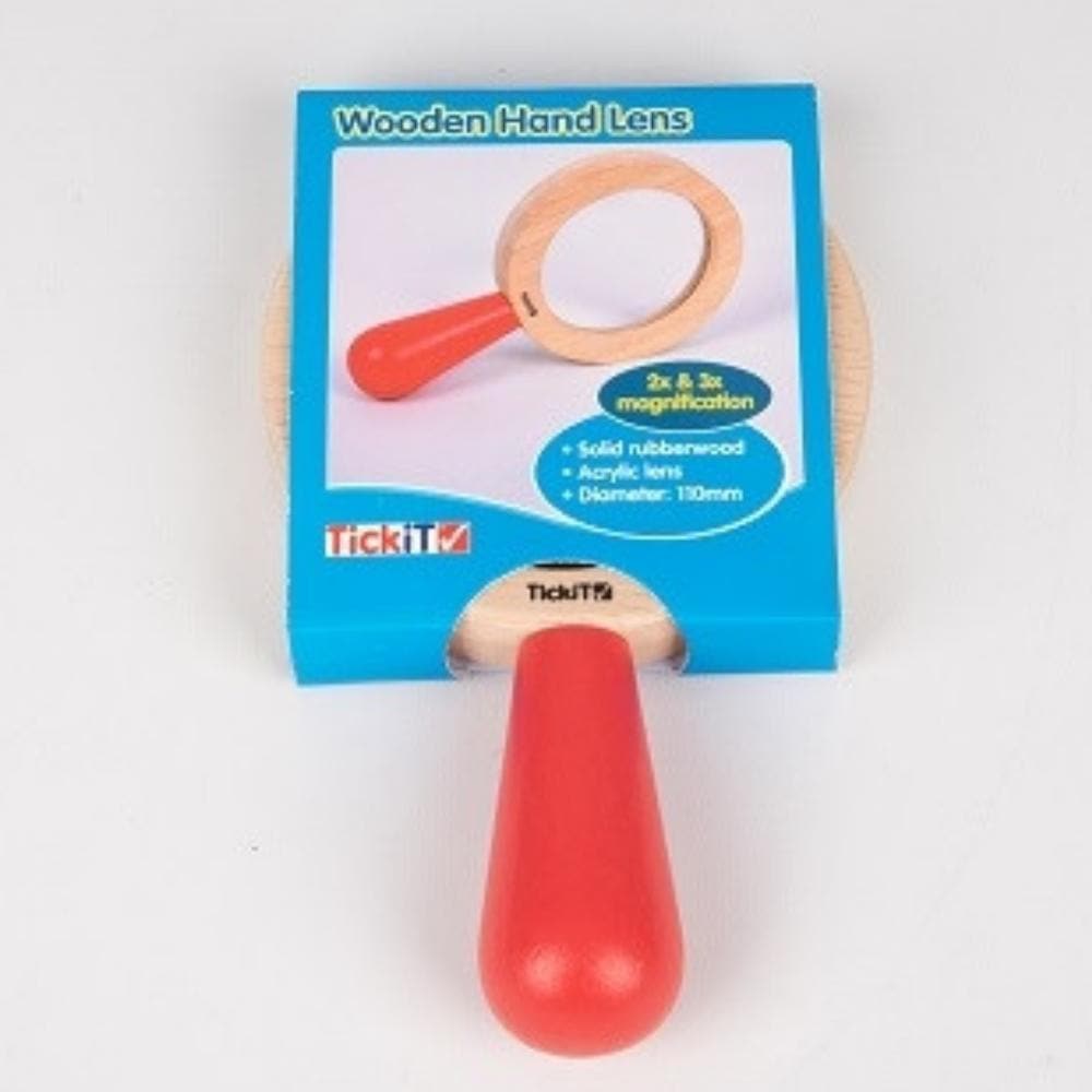 Easy Hold Wooden Hand Lens,This Easy Hold Wooden Hand Lens is easy to use and an ideal sized Magnifier for exploring the world. The Easy Hold Wooden Hand Lens provides upto 2x magnification and the inset lens offers 3 times magnification , and makes all small things become big and allows a child to explore the smaller details of the world up close. The Easy Hold Wooden Hand Lens makes small insects become Giant Insects, and small letters become large font type. Allow your Child's inquisitive mind to self ex