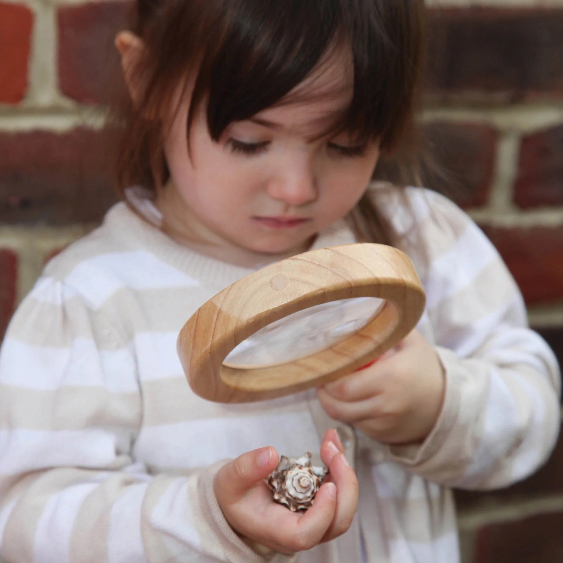 Easy Hold Wooden Hand Lens,This Easy Hold Wooden Hand Lens is easy to use and an ideal sized Magnifier for exploring the world. The Easy Hold Wooden Hand Lens provides upto 2x magnification and the inset lens offers 3 times magnification , and makes all small things become big and allows a child to explore the smaller details of the world up close. The Easy Hold Wooden Hand Lens makes small insects become Giant Insects, and small letters become large font type. Allow your Child's inquisitive mind to self ex