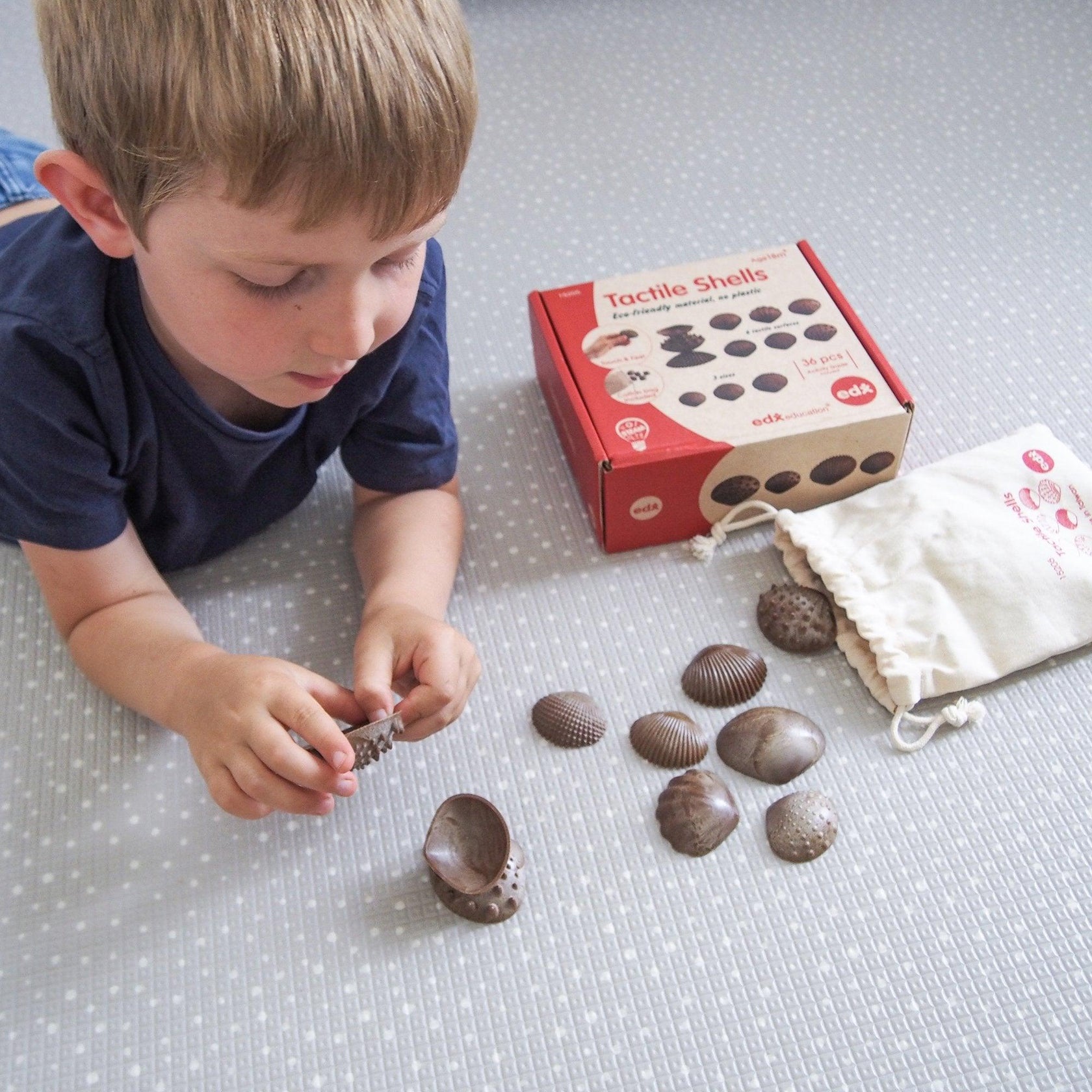 Eco Friendly Tactile Shells Pack 36,These specially designed Eco Friendly Tactile Shells Pack 36 have different tactile surfaces and come in 3 sizes. The Eco Friendly Tactile Shells Pack 36 are made from natural Fibre Particulate Composite (FPC), an agricultural waste product from rice stems and rice husks. Children will love to touch and feel these Eco Friendly Tactile Shells Pack 36, describing the differences and similarities. The Eco Friendly Tactile Shells Pack 36are also ideal to teach early number co