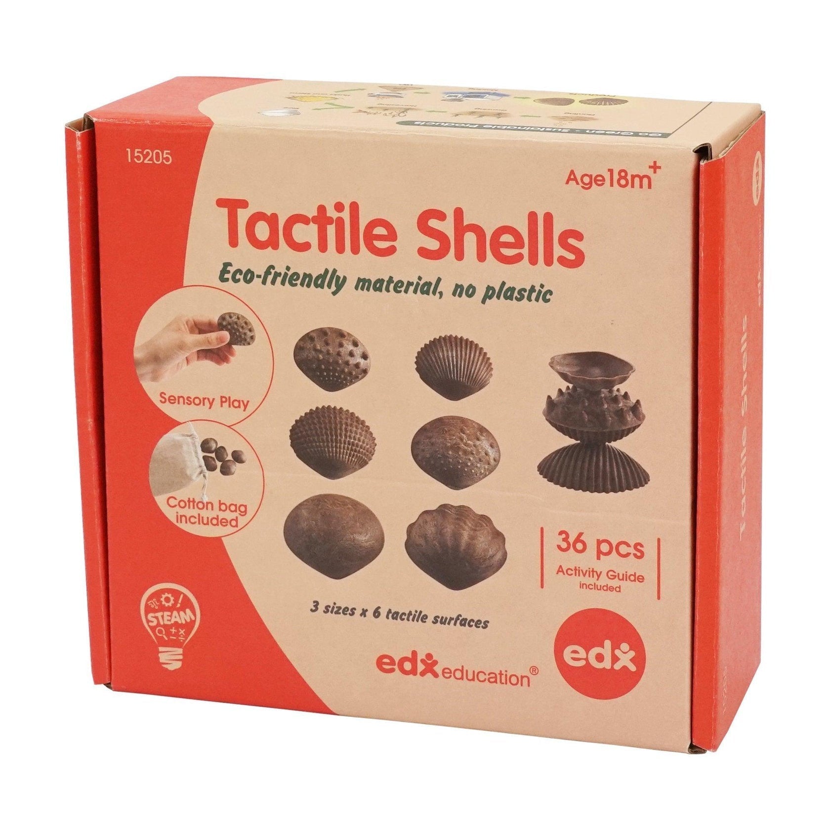 Eco Friendly Tactile Shells Pack 36,These specially designed Eco Friendly Tactile Shells Pack 36 have different tactile surfaces and come in 3 sizes. The Eco Friendly Tactile Shells Pack 36 are made from natural Fibre Particulate Composite (FPC), an agricultural waste product from rice stems and rice husks. Children will love to touch and feel these Eco Friendly Tactile Shells Pack 36, describing the differences and similarities. The Eco Friendly Tactile Shells Pack 36are also ideal to teach early number co