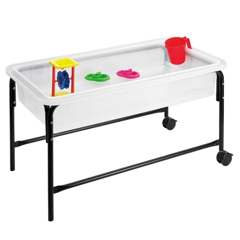 Economy Sand & Water Table,The Economy Sand & Water Table is an ultra strong, purpose-moulded semi-opaque sand and water tray with lightweight black tubular steel frame.The Economy Sand & Water Table comes with lockable castors, drainage hole and plug. The spacious tray can hold plenty of sand, water, and other sensory materials, while the sturdy steel frame provides stability and support for even the most enthusiastic little ones. With lockable castors, the table can easily be moved around or stored away w